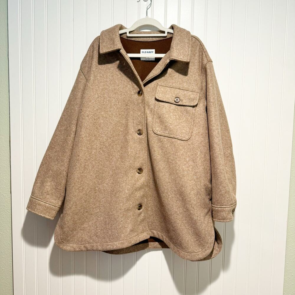 Old Navy Brushed Flannel Shacket Camel Size XL - Picture 2 of 6